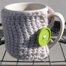 Crochet Coffee Tea Mug Cup Cozy Linen Green Button MC1