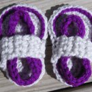 Crochet Baby Sandals Flip Flops Strap Neon Purple and Light Gray 4 Inch.