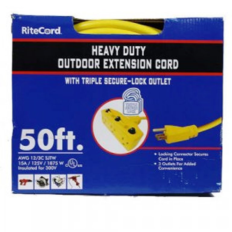 Extension Cord Contractors Heavy Duty UL Listed 12 Gauge With Three Outlets