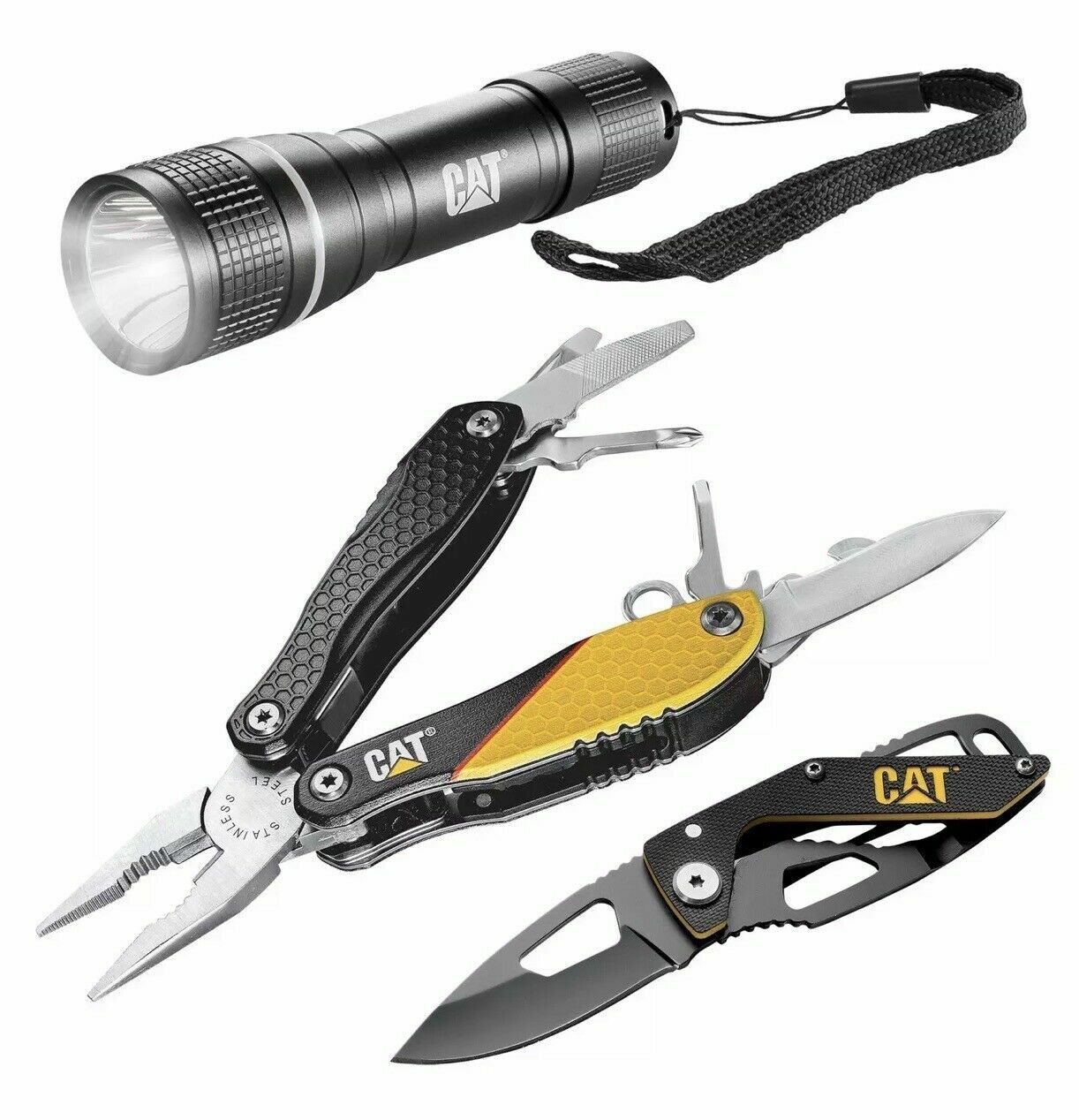 CAT MULTITOOL, KNIFE & FLASHLIGHT SET