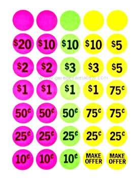 2000 garage sale price stickers labels