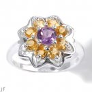 AMETHYST AND CITRINE FLOWER DESIGN RING