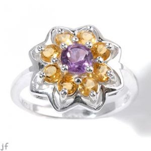 AMETHYST AND CITRINE FLOWER DESIGN RING