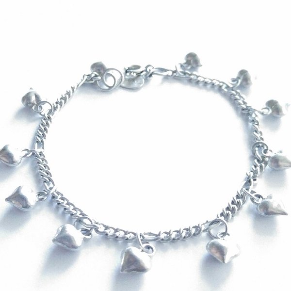 Sterling Silver Figaro with Hearts Bracelet