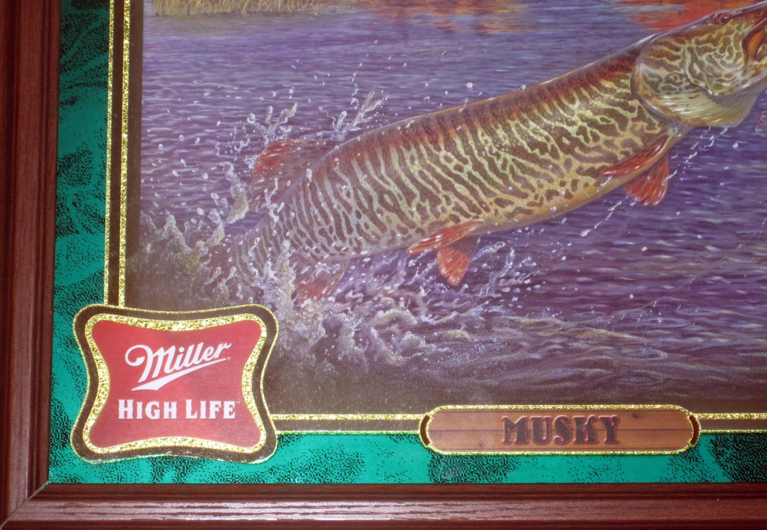 Miller High Life Beer Musky Fishing Pub Sign Bar Mirror