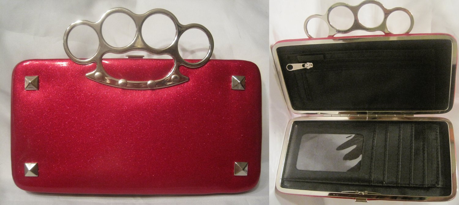Hot Pink Brass Knuckle Duster Clutch Wallet Hand Bag Purse