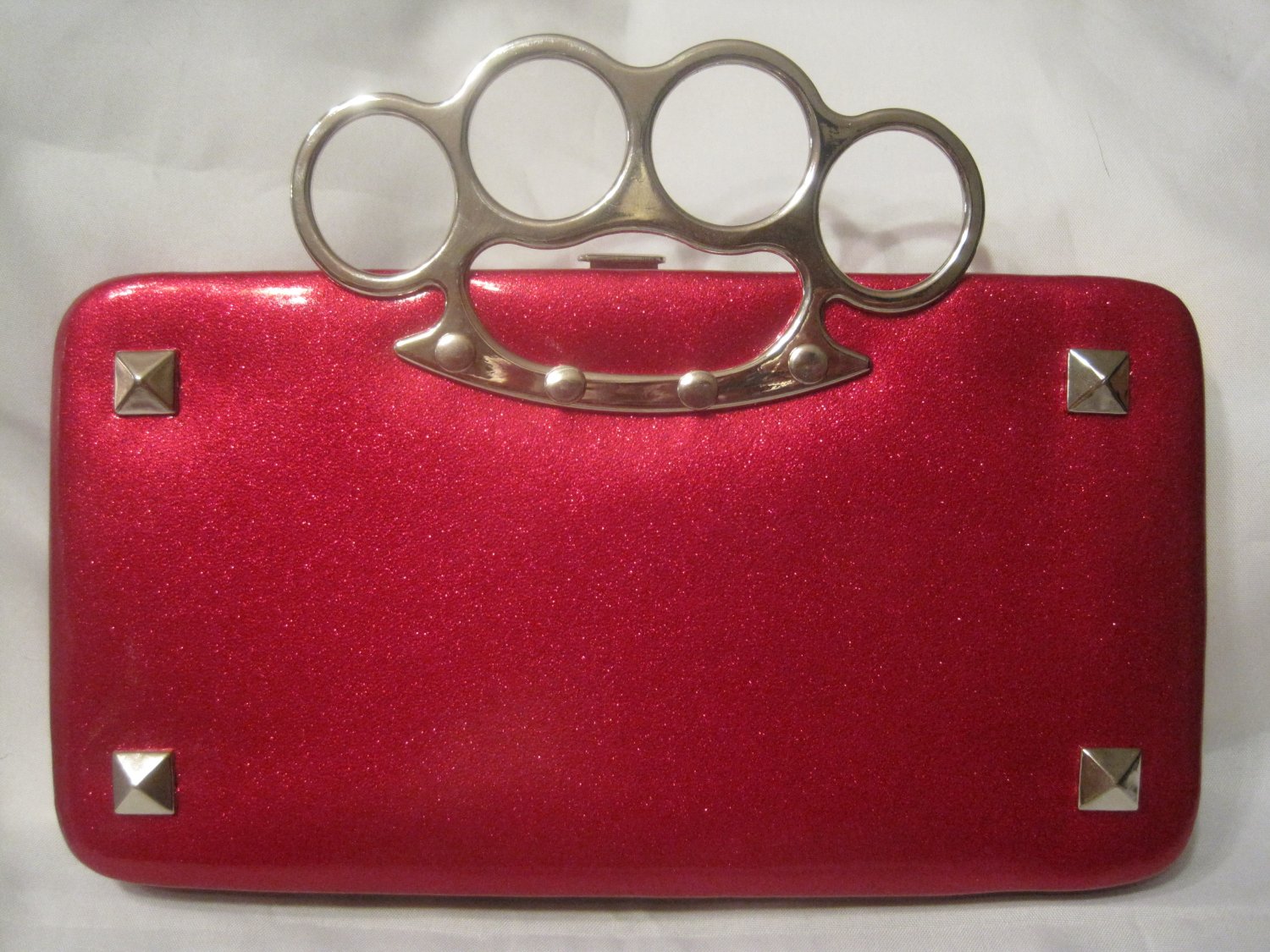 Hot Pink Brass Knuckle Duster Clutch Wallet Hand Bag Purse