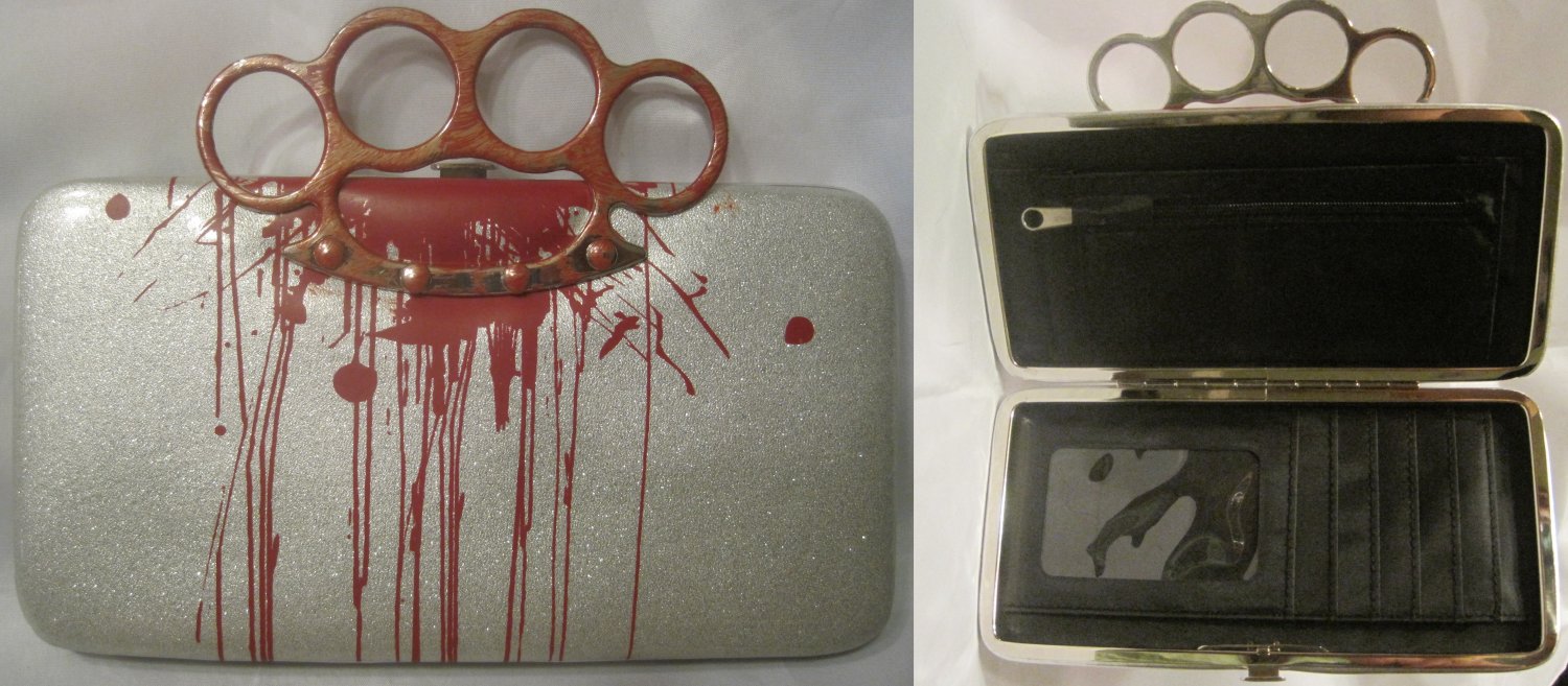 Blood Brass Knuckle Duster Clutch Wallet Hand Bag Purse