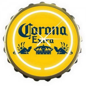 Corona Extra BeerYellow Bottle Cap Bar Sign Neon Clock
