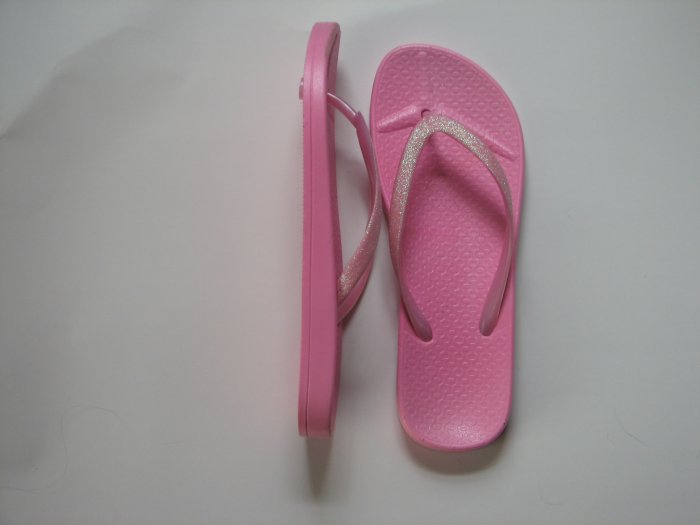Women's Flip Flops Pink Comfort with Glitter Thong Size 11