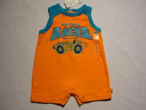 THE CHILDREN'S PLACE 0-3 Months World Champion Racer Orange Romper One-Piece NEW