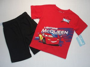 DISNEY Boys 4T CARS Lightning McQueen Shorts Outfit NEW
