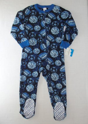 JUMPING BEANS Boy's Size 4 Blue Sports Fleece Pajama Sleeper, NEW