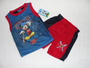 DISNEY MICKEY MOUSE Boy's 4T Tank Shorts Outfit, NEW
