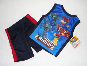 DC SUPER FRIENDS Heroes Boy's 4T Navy Shorts Set, NEW