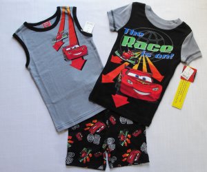 DISNEY CARS LIGHTNING MCQUEEN Size 4 3-Piece Pajama Shorts Set, NEW