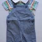 FIRST IMPRESSIONS Boy's 0-3 Months Striped Shirt and Blue Overalls Set, NEW