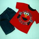 SESAME STREET Boy's 4T ELMO T-Shirt, Denim Shorts Outfit, Set ,NEW