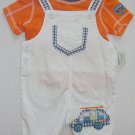 FIRST IMPRESSIONS Boy's 12 M Orange T-Shirt, White Overalls Set, SURFING, NEW