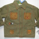 LE TOP Boy's 24 Months Olive Green Canvas DINOSAUR Jacket, Fleece Lined, NEW