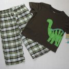 CARTER'S Boy's 24 Months Brown Plaid DINOSAUR Pajama Pants Set, NEW