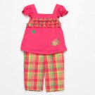 CARTER'S Girl's Size 4T Pink Hearts Top and Plaid Capri Set, Outfit NEW