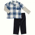 CARTER'S Boy's Size 24 Months Blue Plaid Flannel Shirt, Pants Set, NEW