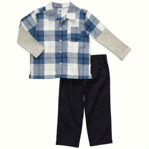 CARTER'S Boy's Size 24 Months Blue Plaid Flannel Shirt, Pants Set, NEW