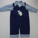 REBECCA RAGGS ORIGINAL Boy's 9 Months Blue Winter Shirt, Overalls Outfit, Set