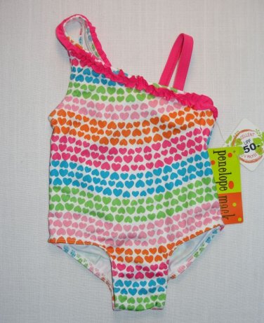 PENELOPE MACK Girl's Size 2T HEARTS Print Swimsuit, One-Piece, UPF 50+, NEW