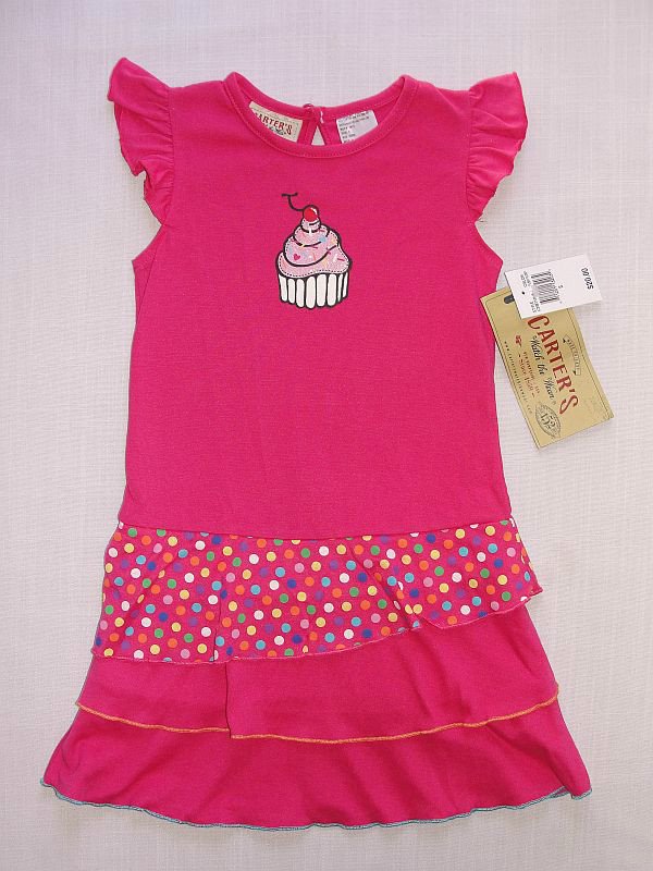 CARTER'S WATCH THE WEAR Girl's Size 4T Pink CUPCAKE Tier Dress, NEW