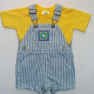 LIBERTY Boy's 12 Months Yellow Shirt and Striped Denim Shortalls Outfit, Set