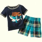 CARTER'S Boy's Size 3 Months Shark T-Shirt, Shirt, Plaid Shorts Set, Outfit, NEW