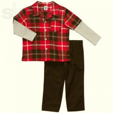 CARTER'S Boy's Size 12 Months Red Plaid Flannel Shirt, Pants Set, NEW
