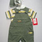 BABY TOGS Boy's 6-9 Months Green Safari Shortalls, Striped Shirt Set Outfit, NEW