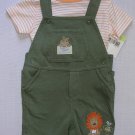 BABY B'GOSH Boy's 3 Months Green Animal Shortalls, Striped Shirt Set, NEW