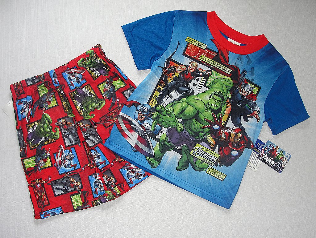 MARVEL AVENGERS ASSEMBLE Boy's Size 6/7 Pajama Short Set, IRONMAN, HULK NEW