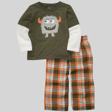 CARTER'S Boy's Size 4T MONSTER Plaid Pajama Pants Set, NEW