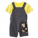 CARTER'S Boy's Size 6 Months Gray Monkey Shortalls Yellow Striped Shirt Set, NEW