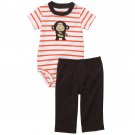 CARTER'S Boy's Size 9 Months Monkey Striped Shirt, Pants Set, Outfit, NEW