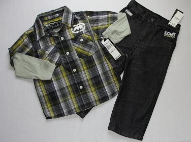 ECKO UNLTD Boy's Size 2T Shirt Button-Down Shirt, Black Jeans Set, Outfit, NEW