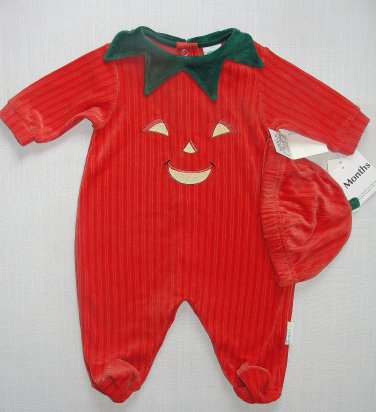 LITTLE ME Size 3 Months HALLOWEEN PUMPKIN Costume Romper and Hat Set, NEW