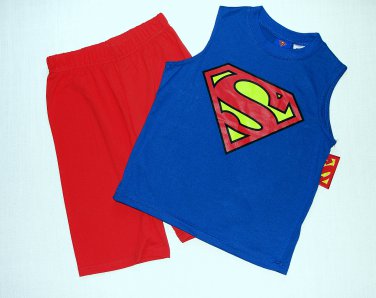 DC COMICS Boy's Size 4/5 SUPERMAN Tank Pajama Top, Shorts Set, NEW