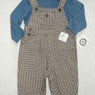 LITTLE ME Boy's Size 6 Months Blue Shirt, Flannel Plaid Overalls Set, NEW