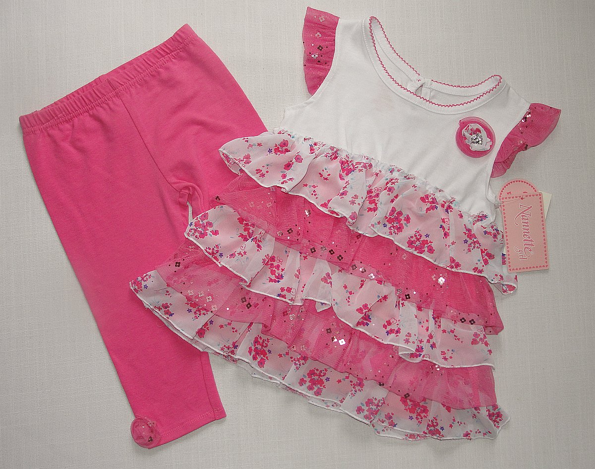 NANNETTE GIRL Size 4T Pink Tiered Floral Tunic, Leggings Set, Outfit, NEW