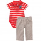 CARTER'S Boy's Size 12 Months Striped Orange Polo Shirt, Pants Set, NEW