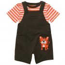 CARTER'S Boy's Size 6 Months Brown Tiger Shortalls, Striped Shirt Set, NEW