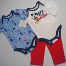 DISNEY MICKEY 6-9 Months Born To Be Awesome 3-Piece Shirt, Pants Set, Outfit NEW
