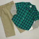 CARTER'S Boy's Size 24 Months Green Plaid Khaki Pants Set, NEW
