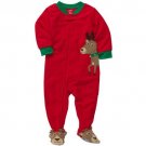 CARTER'S Boy's Size 4T Fleece Red Christmas Reindeer Pajama Sleeper, NEW